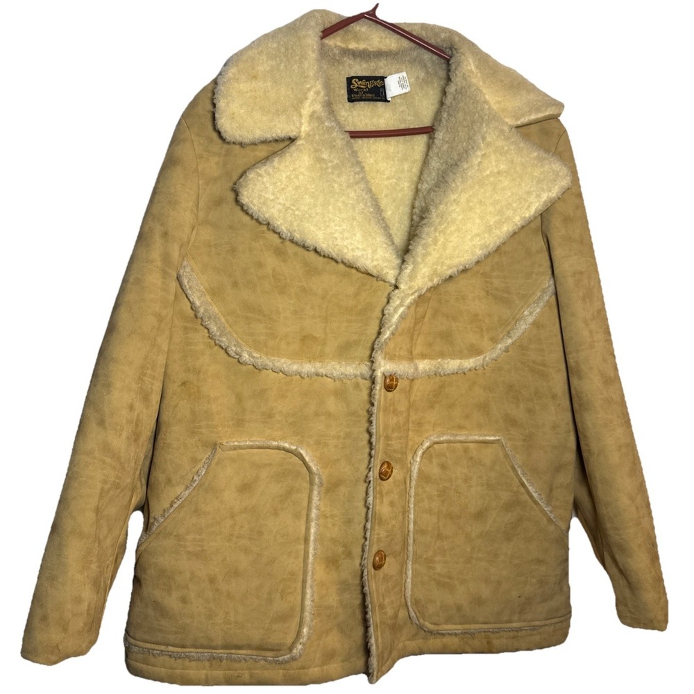Vintage Swingster Shearling Lined Suede Jacket Men's Large Tan USA Made‎ Western
